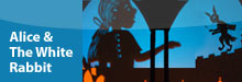 Alice with white rabbit in shadow